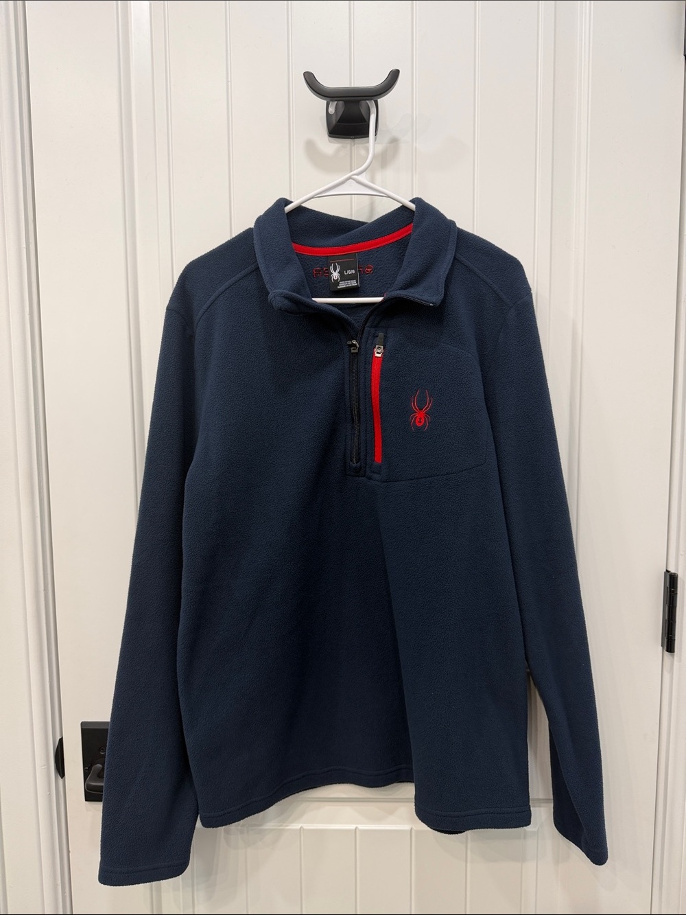 Spyder Men’s Navy Fleece Quarter-Zip Pullover with Red Accents
